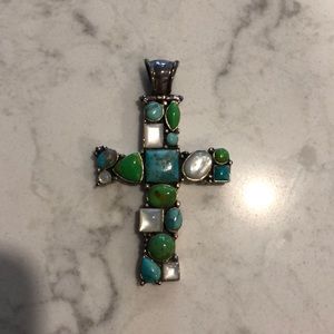 Silver and turquoise cross pendant
